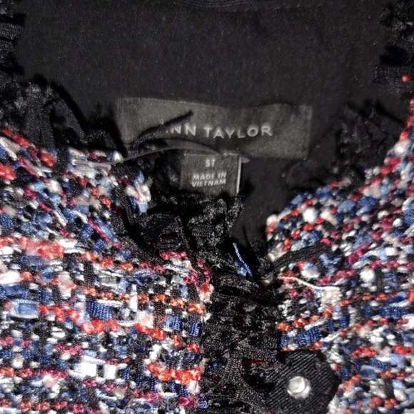 Ann Taylor Fiesta Multicolor Fringe Tweed Blazer Jacket Blk Red Blue Small Tall - Picture 7 of 10
